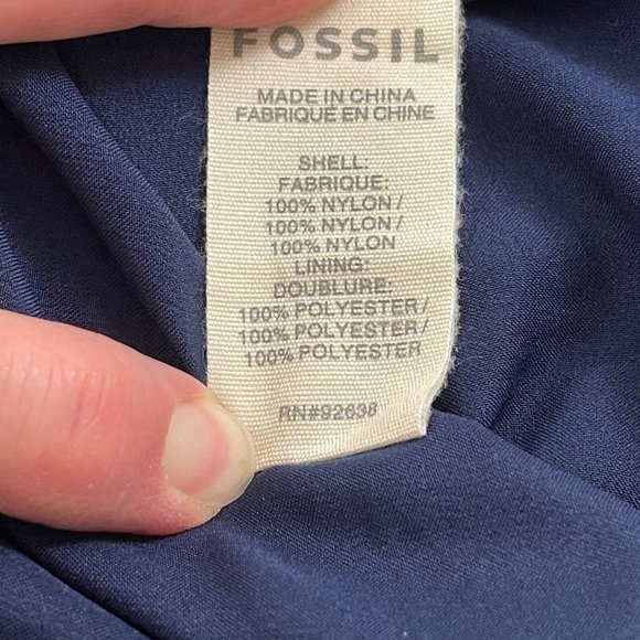 Fossil Penny Lace Dress M Bohemian Cap Sleeve V-Neck Elastic Waist Scallop Navy - Picture 7 of 11